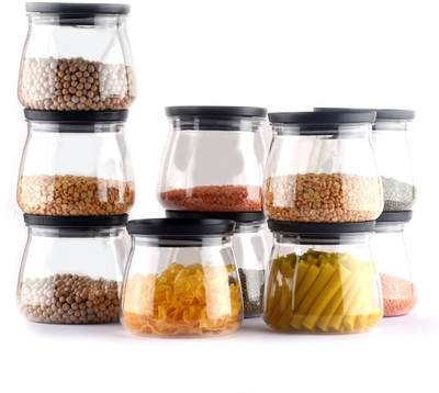 Many More Plastic Grocery Container  - 900 ml(Pack of 10, Black)