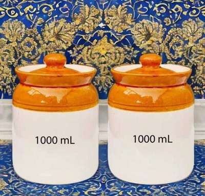 GOOD TO GREAT CREATION Ceramic Grocery Container  - 1000 ml(Pack of 2, White, Brown)