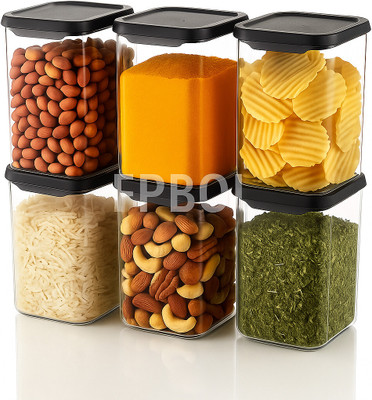 FPBOI Plastic Grocery Container  - 1200 ml(Pack of 6, Black)