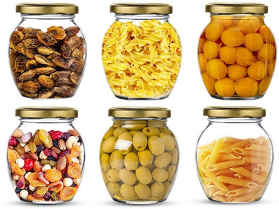 JANVI MART Glass Cookie Jar  - 350 ml(Pack of 6, Multicolor)