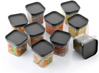 Homemet Plastic Grocery Container  - 600 ml(Pack of 8, Black)