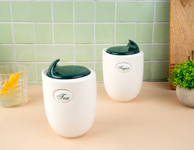 TAKISSO Ceramic Utility Container  - 1000 ml(Pack of 2, Green)