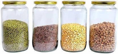 Valuebazaar Glass Grocery Container  - 1000 ml(Pack of 4, Gold)