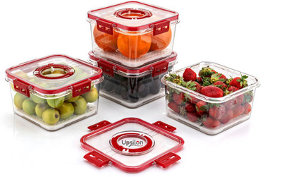 UPSILON Plastic Fridge Container  - 1100 ml(Pack of 4, Maroon)