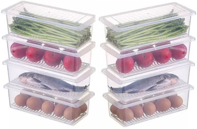 koktailkitchen Plastic Fridge Container  - 1000 ml(Pack of 8, White)