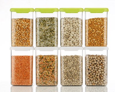 Qtrix Plastic Grocery Container  - 1100 ml(Pack of 8, Green, White)