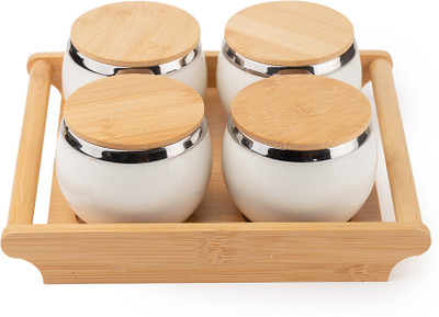 TAKISSO Ceramic Tea Coffee & Sugar Container  - 360 ml(Pack of 4, White)