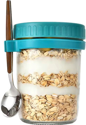 Flipkart SmartBuy Glass Overnight Oat Container with Lid and Spoon or Leak Proof Oatmeal Container Glass Mason Jar(350 ml)