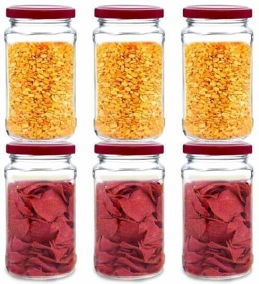 SKWAION Glass Pickle Jar  - 400(Pack of 6, Red)