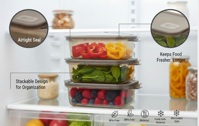 THE SR BRAND Plastic Fridge Container  - 600 ml(Pack of 3, Black)