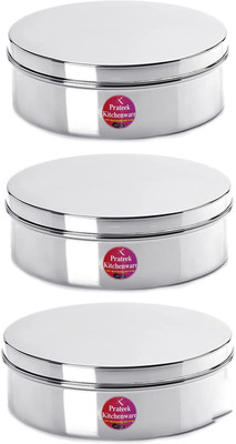 Prateek Kitchenware Steel Utility Container  - 450 ml(Pack of 3, Silver)