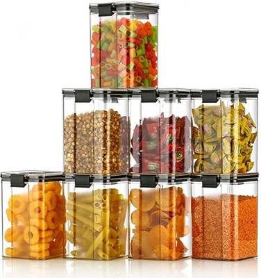 TUWEL Plastic Grocery Container  - 1200 ml(Pack of 6, Black)