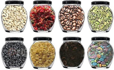 LooksGood Glass Cookie Jar  - 350 ml(Pack of 8, Clear)
