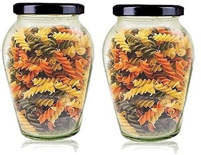 b7 Creations Glass Grocery Container  - 1000 ml(Pack of 2, Clear)
