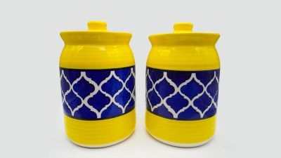 Kraftlik Handicrafts Ceramic Pickle Jar  - 1000 ml(Pack of 2, Yellow)