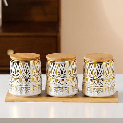 HOMESTIC by Kuber Industries Ceramic Utility Container  - 650 ml(Pack of 3, Multicolor)