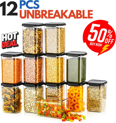 NEXTVIEW Plastic Grocery Container  - 1100 ml(Pack of 12, Black)