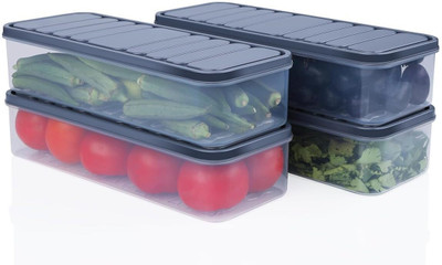 Zigmo Plastic Fridge Container  - 1250 ml(Pack of 4, Black)