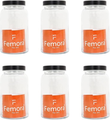 Femora Glass Cookie Jar  - 1500 ml(Pack of 6, Clear)