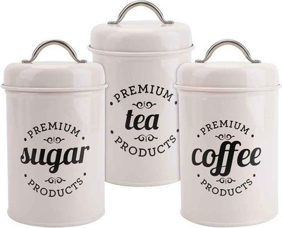 HOMETIC Iron Tea Coffee & Sugar Container  - 500 ml(Pack of 3, White)
