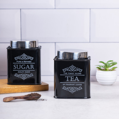 Metallure Iron Tea Coffee & Sugar Container  - 1000 ml(Pack of 2, Black)
