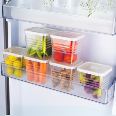 Twimish Plastic Fridge Container  - 1200 ml(Pack of 6, White)