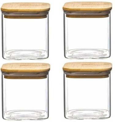 HALO NATION Glass, Wooden Utility Container  - 750 ml(Pack of 4, Clear)