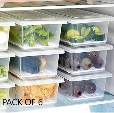 STARDOT Plastic Plastic Fridge Organizers Storage Box Freezer Containers Food Basket pack of 6 Storage Basket(Pack of 6)