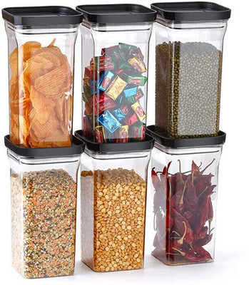 Linear Plastic Grocery Container  - 1250 ml(Pack of 6, Black)
