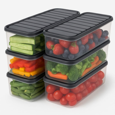 as india enterprise Plastic Fridge Container  - 1200 ml(Pack of 6, Grey)
