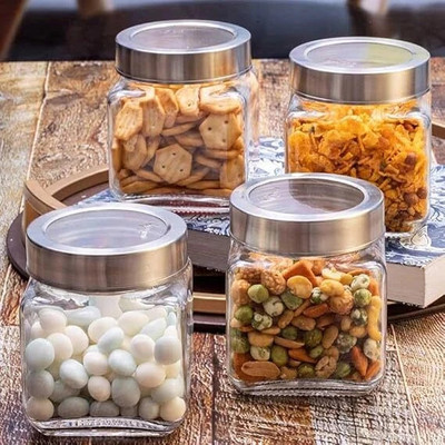 HomiQ Glass Grocery Container  - 500 ml(Pack of 4, Clear)