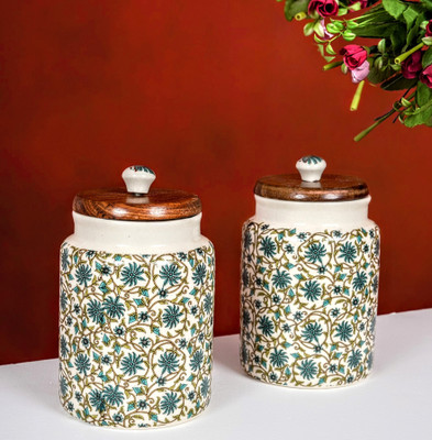 MSFabiha Ceramic Tea Coffee & Sugar Container  - 1000 ml(Pack of 2, White)