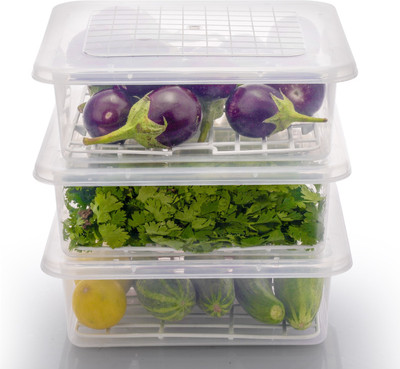 kitchenhaven Plastic Fridge Container  - 2500 ml(Pack of 2, White)