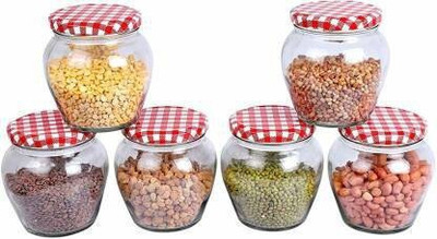 Sitaram Creation Glass Grocery Container  - 400 ml(Red)