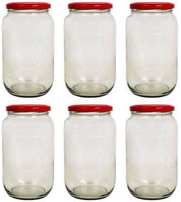 Mkd2 Rise Glass Grocery Container  - 1 kg(Pack of 6, Red)