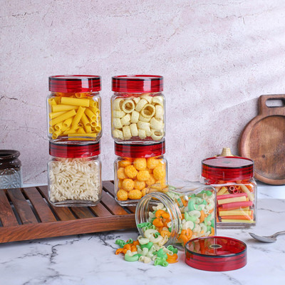 Avastro Glass Cookie Jar  - 600 ml(Pack of 6, Clear)