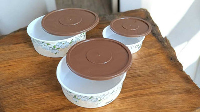HPS Plastic Cookie Jar  - 3000 ml(Pack of 3, Brown, White)