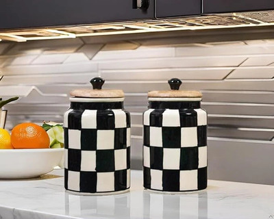 Earthystone Ceramic Pickle Jar  - 900 ml(Pack of 2, Black)