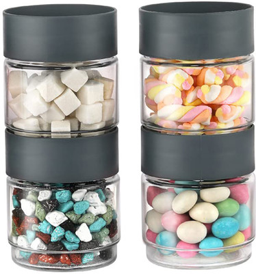 AK HUB Glass Grocery Container  - 500 ml(Pack of 4, Grey)