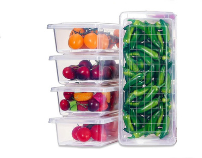 Zubix Plastic Fridge Container  - 1500 ml(Pack of 5, White)
