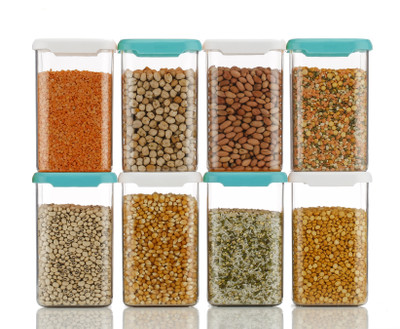 EMBICON Plastic Grocery Container  - 1100 ml(Pack of 8, Blue, White)