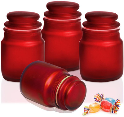 Pure Source India Glass Cookie Jar  - 110 ml(Pack of 4, Red)