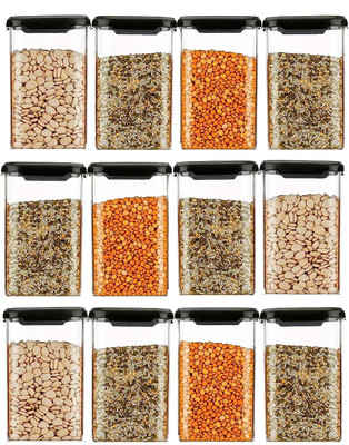 2Mech Plastic Grocery Container  - 1100 ml(Pack of 12, Black)