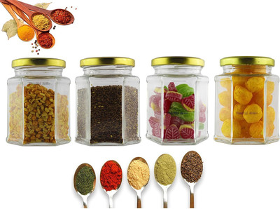 Sv Enterprise Glass Grocery Container  - 250 ml(Pack of 4, Clear)