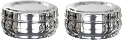 Milimercury Steel Grocery Container  - 200 ml(Pack of 2, Silver)
