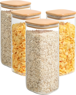 GRACIOUS MART Glass Grocery Container  - 420 ml(Pack of 4, Transparent)