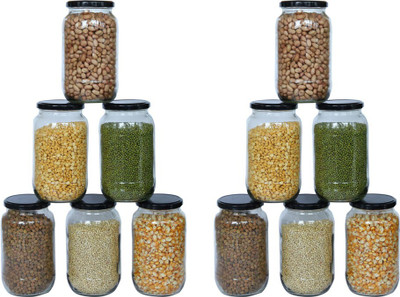 RUTVIHK Glass Grocery Container  - 1000 ml(Pack of 12, Clear)