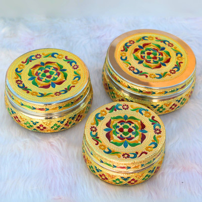 NAVRANG Stainless Steel Utility Container  - 300 ml, 500 ml, 700 ml(Pack of 3, Gold)