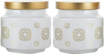 Machak Glass Cookie Jar  - 600 ml(Pack of 2, White)