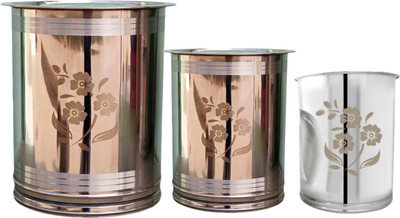 ROSTER Steel Grocery Container  - 10 L, 18 L, 25 L(Pack of 3, Silver)